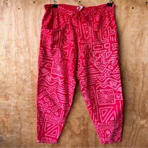 Vintage Cotton Club Red Abstract Geo Print Drawstring Pull on Pants